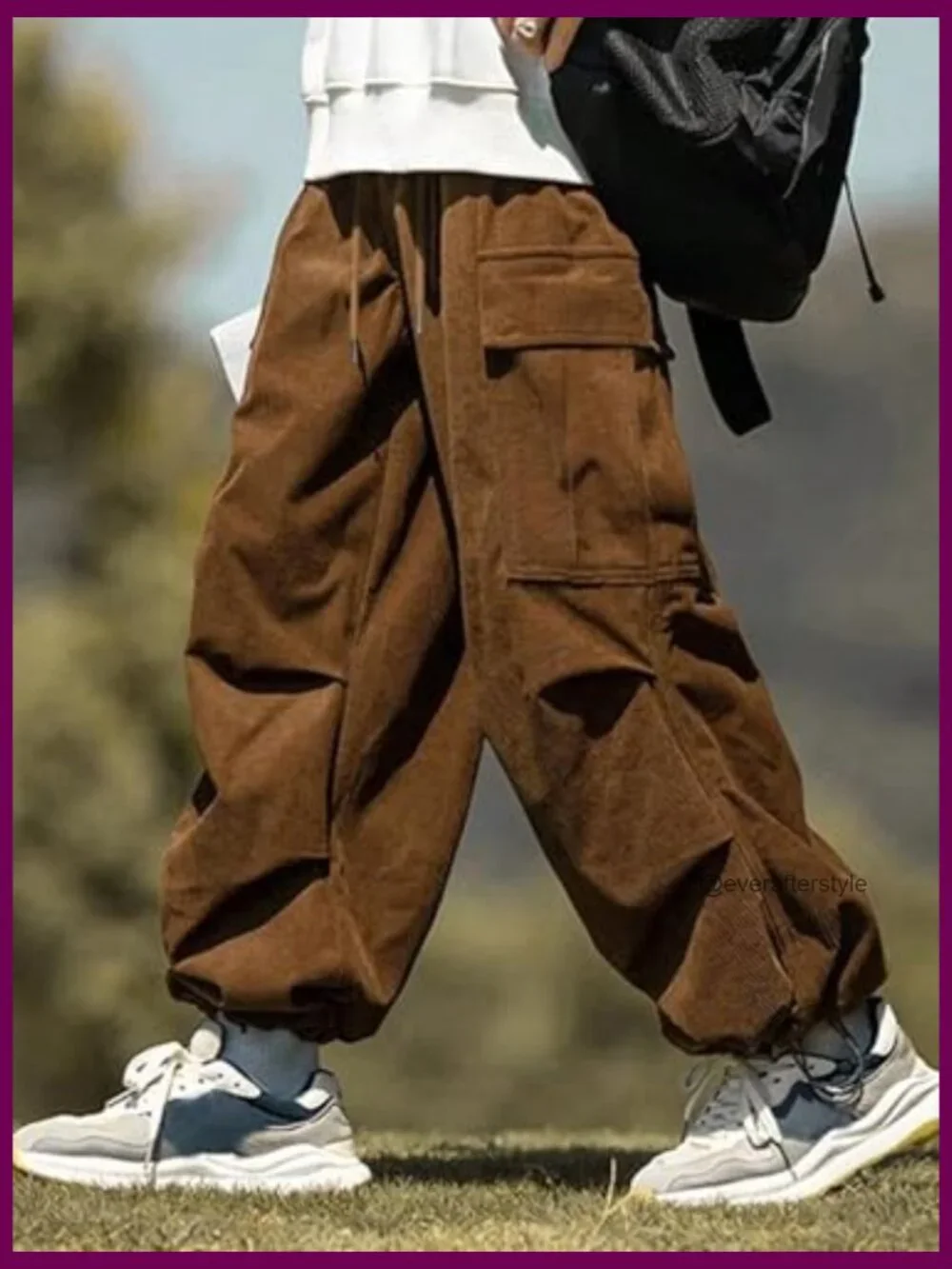 Men's Baggy Cargo Drawstring Parachute Pants - Picture 3 of 5
